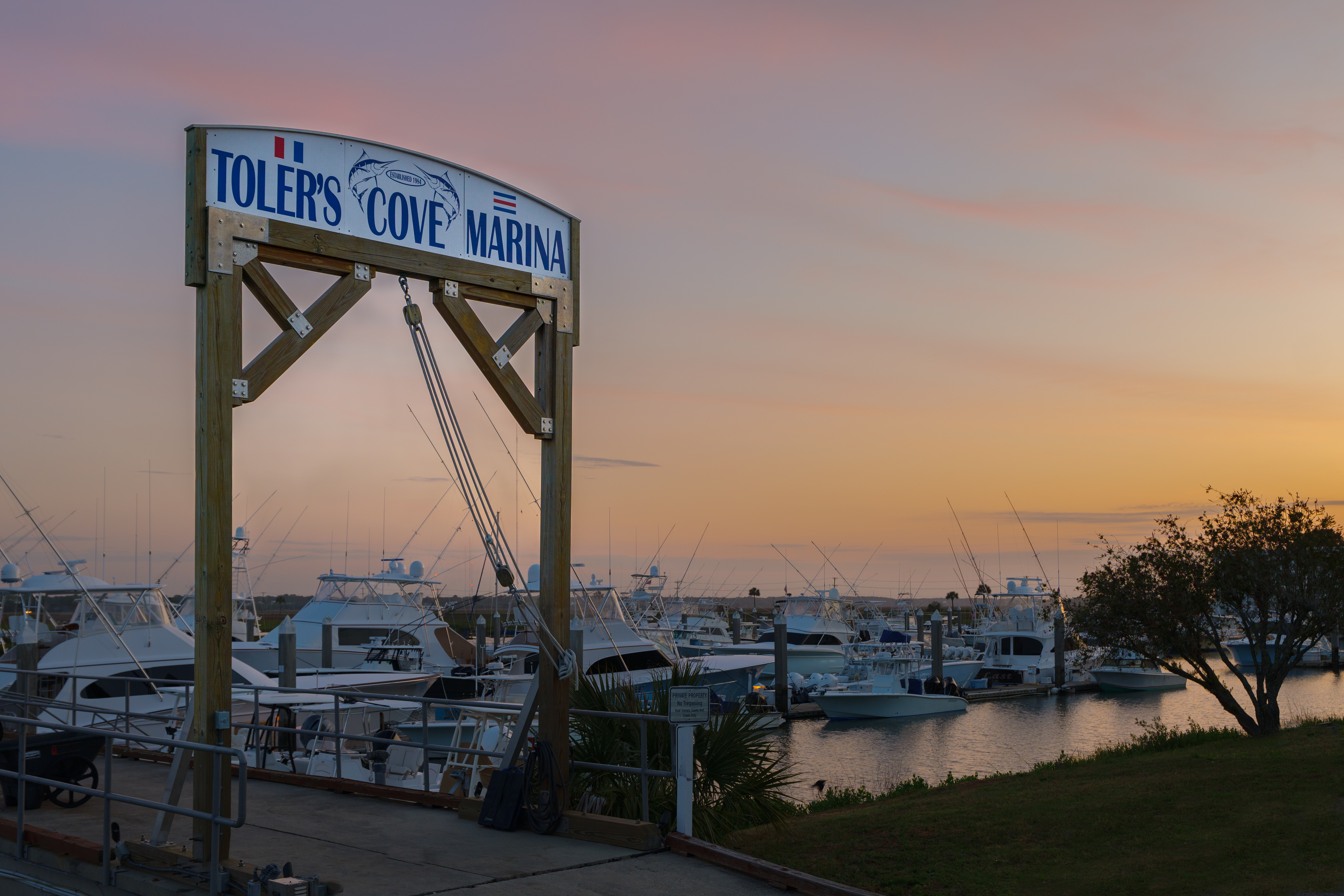 Toler's Cove Marina at sunset